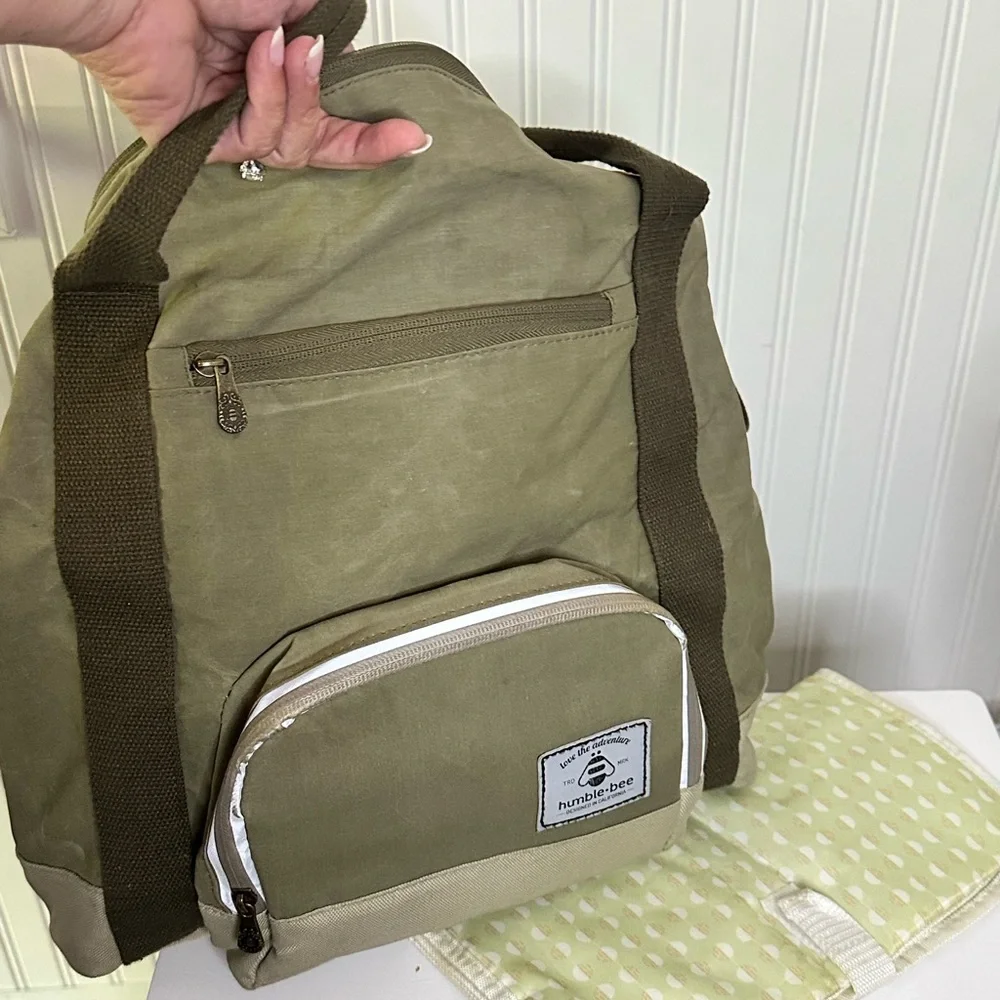 Humble Bee Green and Tan Baby Bag with Durable Design Back pack